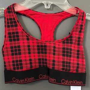 NWT Calvin Klein Bralette Red and Black Plaid Cotton Modern Unlined Small